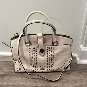 Coach Studded Mercer Satchel 30 in Chalk
